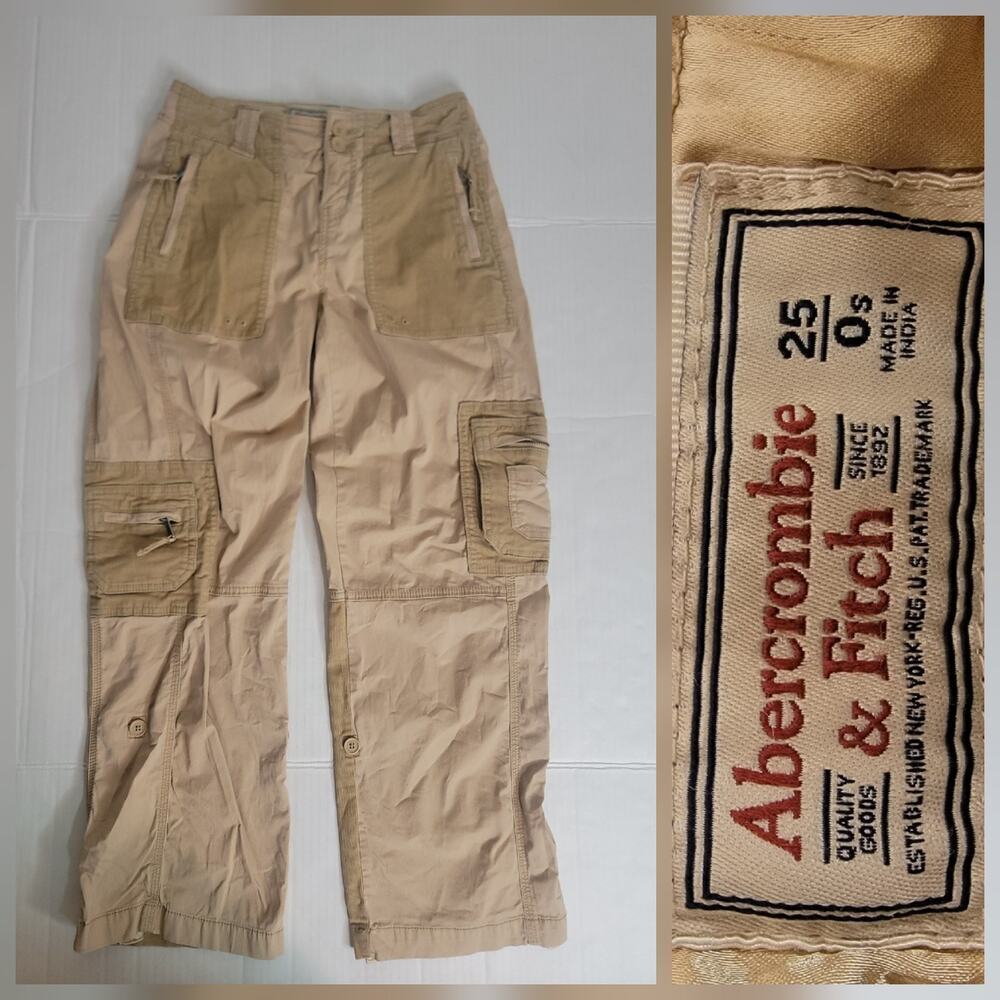 Abercrombie Fitch Cargo Pants Women 25 Khaki Baggy Corduroy Patch Utility Drapey
